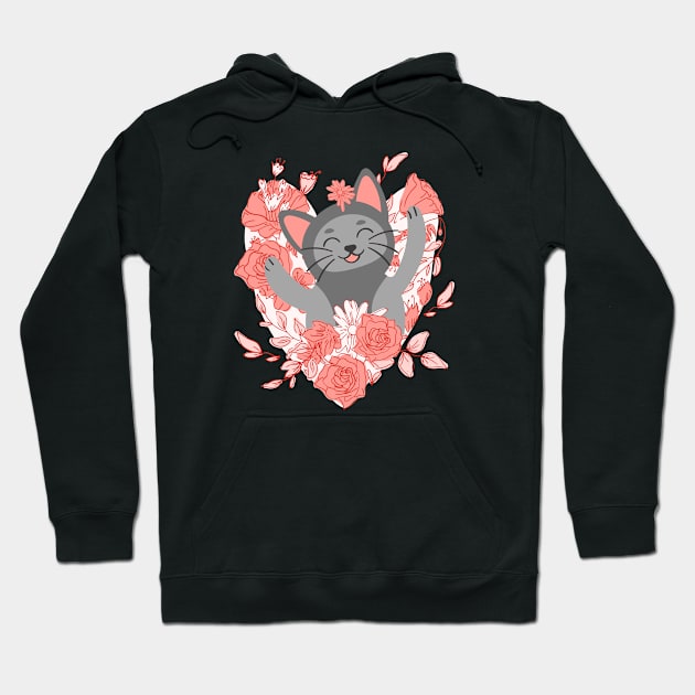 Happy Cat with Heart Hoodie by Cute Pets Graphically